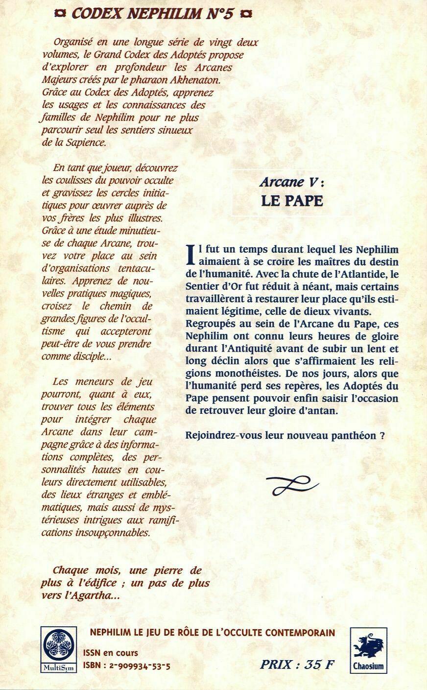 Nephilim: Arcane Majeur 05 - Le Pape Back