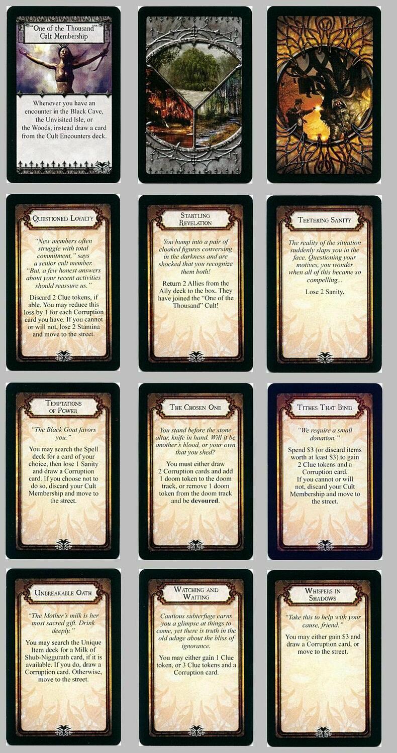 Horreur à Arkham: La Chèvre Noire des Bois Cartes