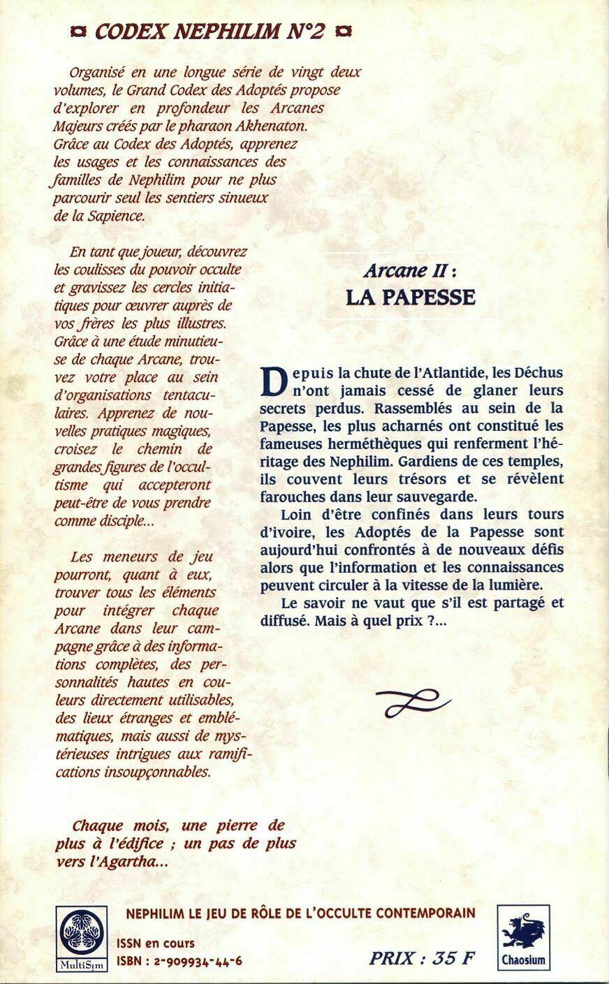 Nephilim: Arcane Majeur 02 - La Papesse Back