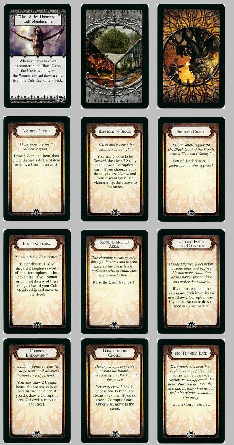 Horreur à Arkham: La Chèvre Noire des Bois Cartes