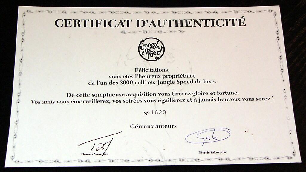 Jungle Speed: Édition Luxe Certificat
