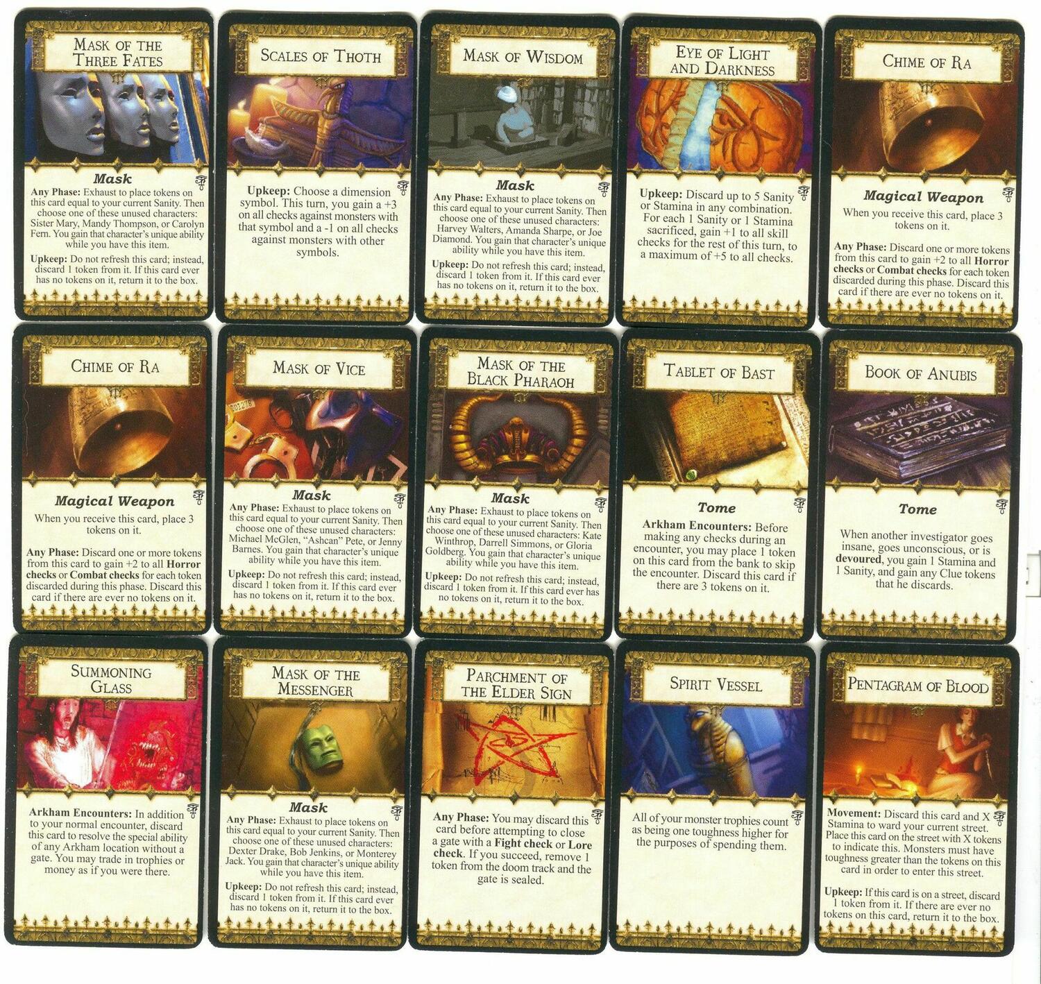 Horreur à Arkham: La Malédiction du Pharaon Noir Cartes