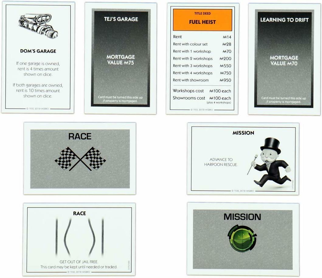Monopoly: Fast & Furious Cartes