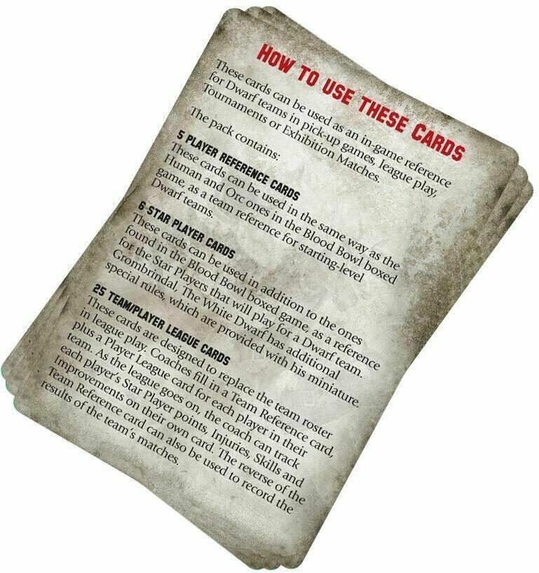 Blood Bowl: Le Jeu de Football Fantastique - Pack de Cartes d'Équipe - Équipe de Nains Cartes