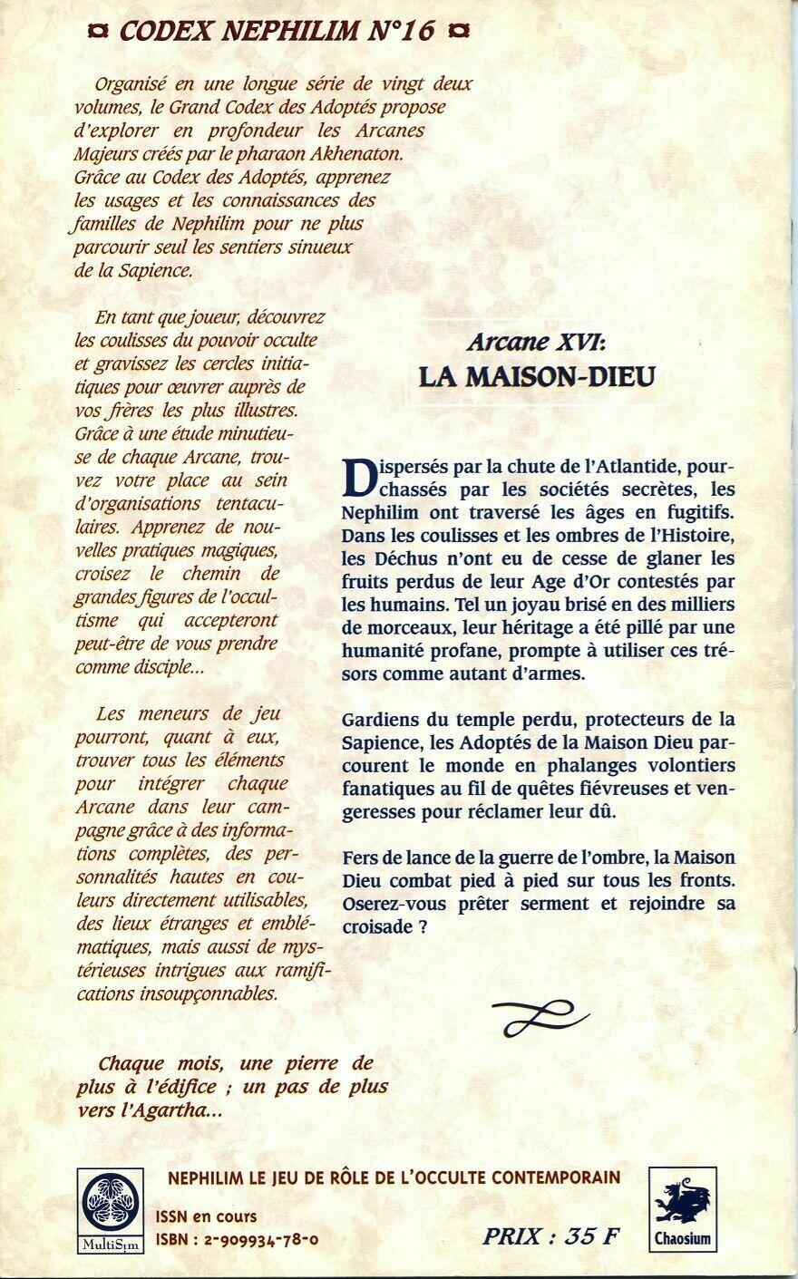 Nephilim: Arcane Majeur 16 - La Maison-Dieu Back