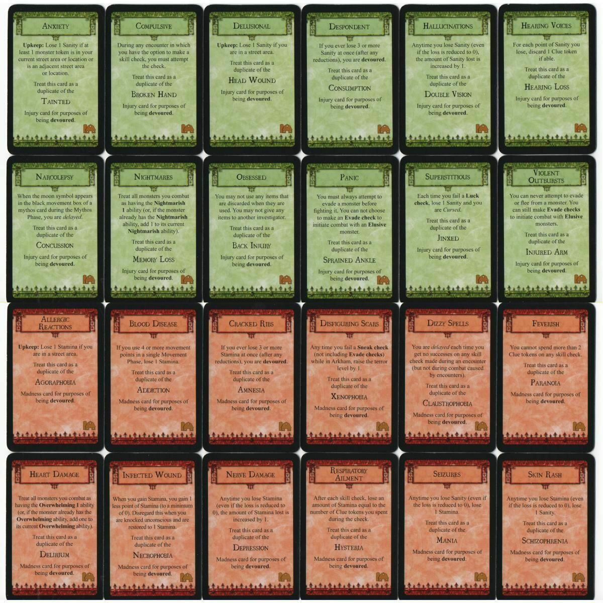 Horreur à Arkham: L'Horreur de Miskatonic Cartes