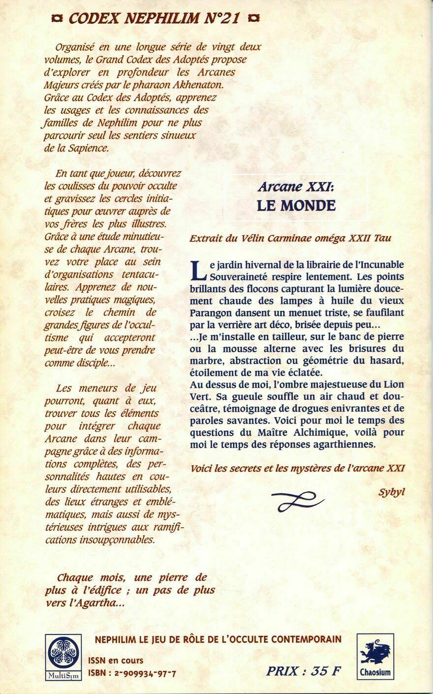 Nephilim: Arcane Majeur 21 - Le Monde Back