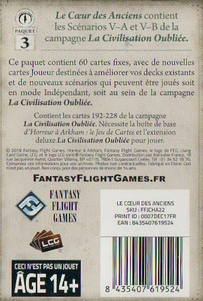 Horreur à Arkham: Le Jeu de Cartes - Le Cœur des Anciens Back