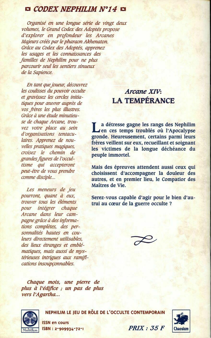 Nephilim: Arcane Majeur 14 - La Tempérance Back