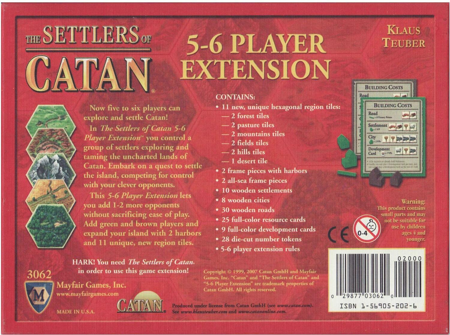 The Settlers of Catan: 5-6 Player Extension 2007 Back