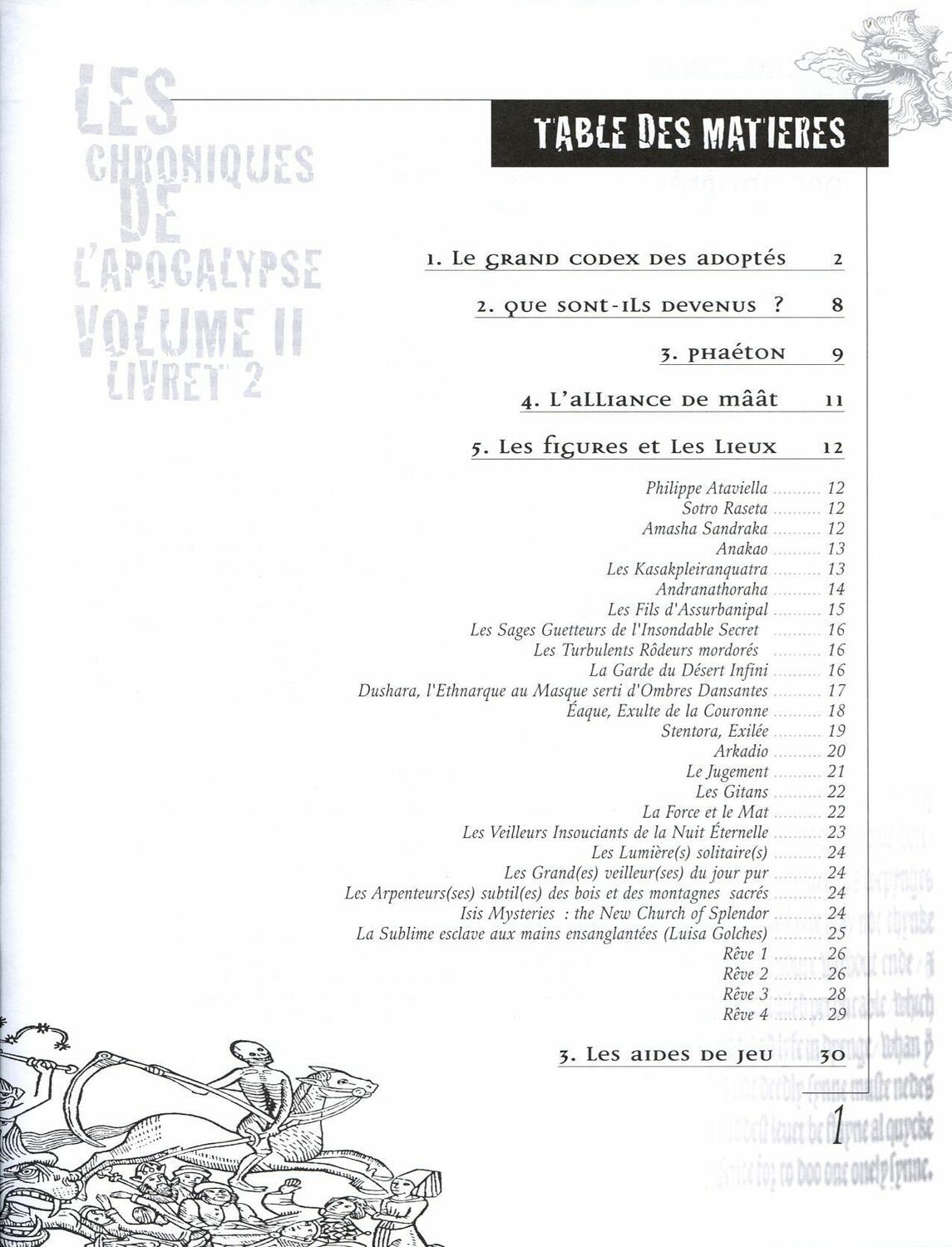Nephilim: Les Chroniques de l’Apocalypse - Volume 2 - Phaéton Table des Matiére