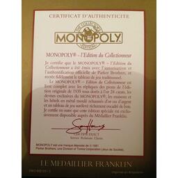 Monopoly: Édition du Collectionneur Certificat